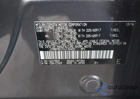 2017 Toyota Rav4 Le z USA, uszkodzony, nr VIN JTMBFREV7HJ134400